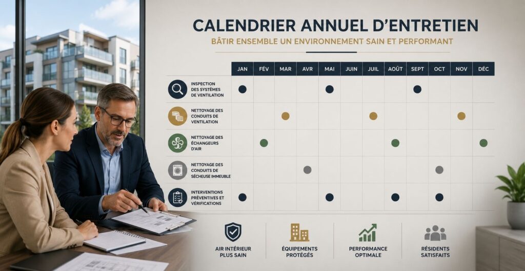 Calendrier d'entretien des systèmes de ventilation d'une copropriété.