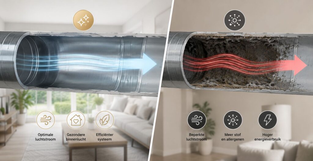 Comparaison entre conduit de ventilation propre et conduit encrassé