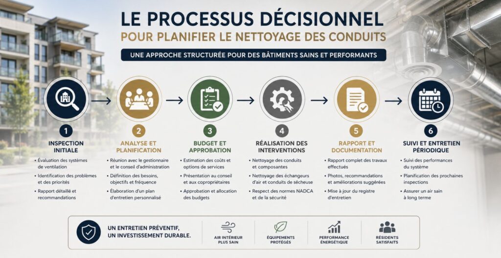 Processus de planification du nettoyage des conduits pour une copropriété.