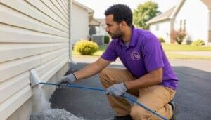 Employee cleaning duct from outdoor